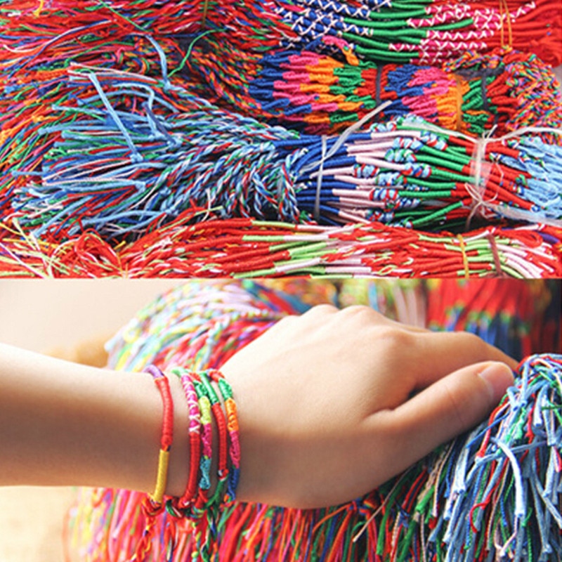 ABL251(10), Bohemian Brazil Cheap Colorful Rainbow Handmade Weave Woven Braided Rope Thin String Strand Friendship Bracelet