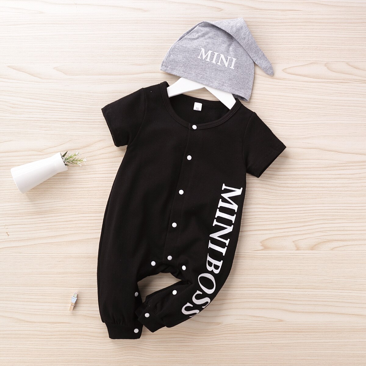 Infantil do bebê meninos verão manga curta letra sólida outwear macacão macacão criança menino macacões conjuntos de chapéu 2 pçs 0-3y: Black / 6-12M