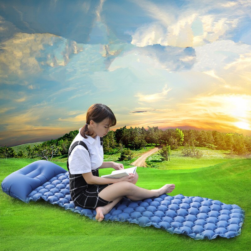 Vilead ultralett utendørs oppblåsbar pute med pute bærbar campingmatte liggeunderlag fottur ryggsekk reise 190*57 cm