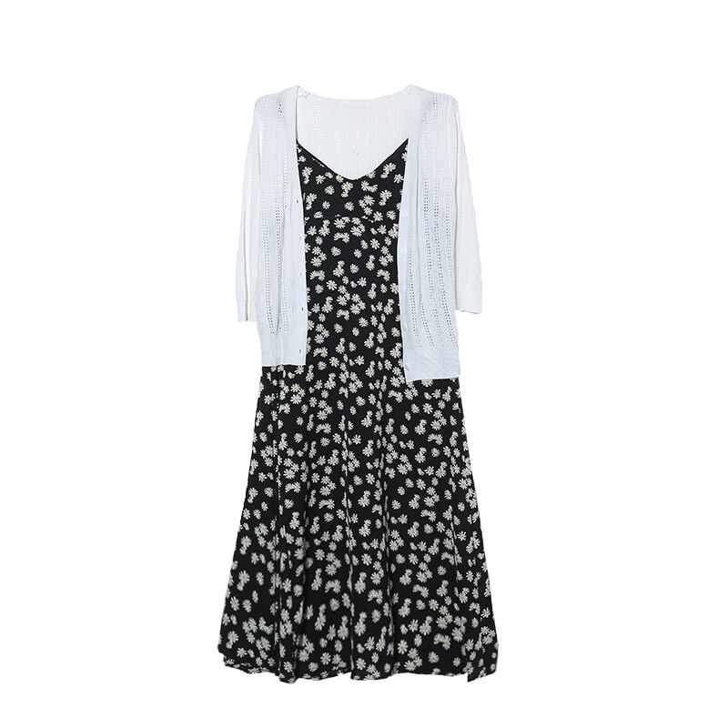 5717# Summer Maternity Nursing Sundress Floral Printed Breastfeeding Sling Dress for Pregnant Women Beach Pregnancy Cardigan Set: with Cardigan / XXL
