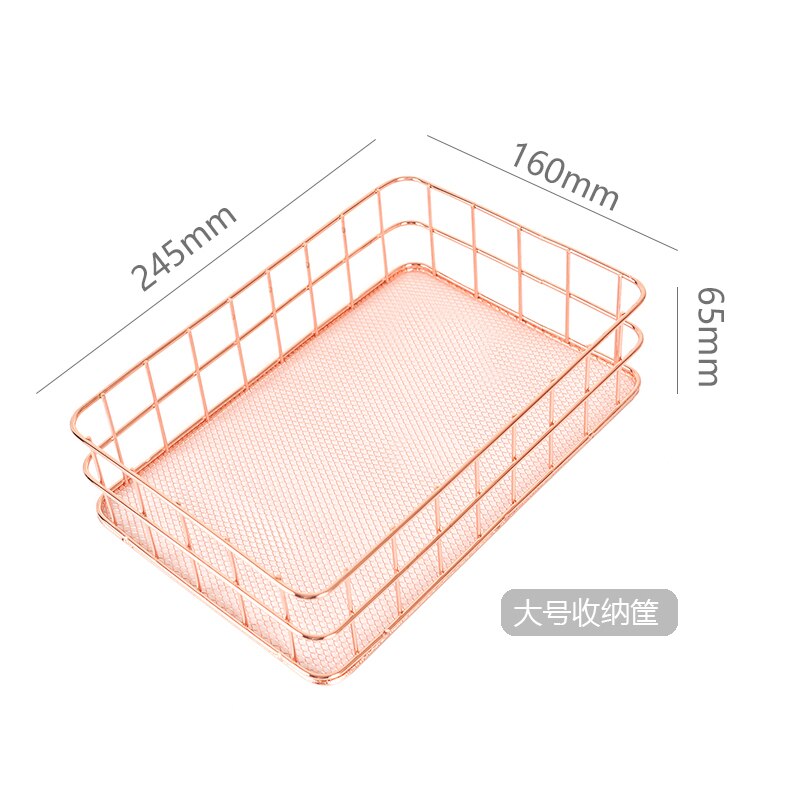 Rose Gold Metal Desktop Storage Baskets Makeup Organizer Eyeliner Brush Set Storage Chopsticks cage Pen Holder Jewelry Storage: a
