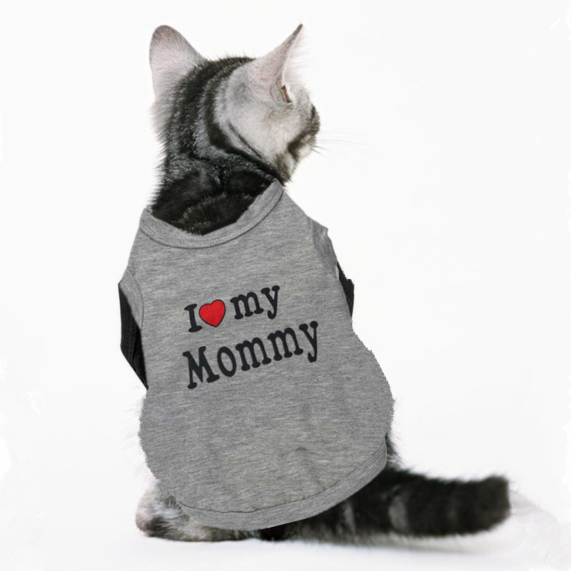 Love Cat Clothes Cotton Pet T Shirts Clothing For Cats Kittens Vest Small Dog Clothes Mommy Daddy Vest Gatos Pet Clothing 35S1: M / WHITE