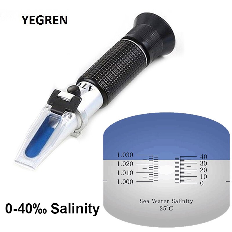 Portable Aquaculture Seawater Salinity Meter 0-40‰ Salt Specific Gravity Tester ATC Prism Refractometer for Marine Aquaculture