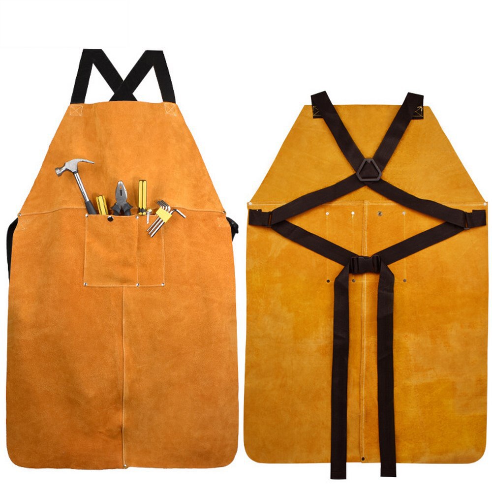 Leather Welding Apron Leather Welding Work Apron Heat Resistant &amp; Flame Resistant Bib Apron Heavy Duty Tools Shop Work Apron