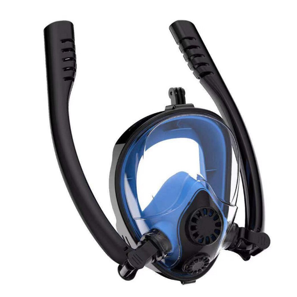 doppel Atem Rohr Volle Gesicht Scuba Tauchen Maske Männer Unterwasser Anti Nebel Schnorcheln Frauen Schwimmen Tauchen Maske Ausrüstung: Black-Blue / L/XL