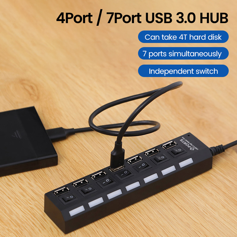 USB 2,0 Hub Multi USB Splitter Häfen Hub verwenden Netzteil 4/ 7 Hafen Mehrfach Expander Hub mit schalten 30cm Kabel für zu Hause