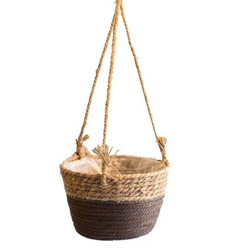 Jardinière suspendue en rotin tissé, Pot de fleurs, panier de plantes, décoration de balcon, jardin, maison,: 5AC304565-CF25