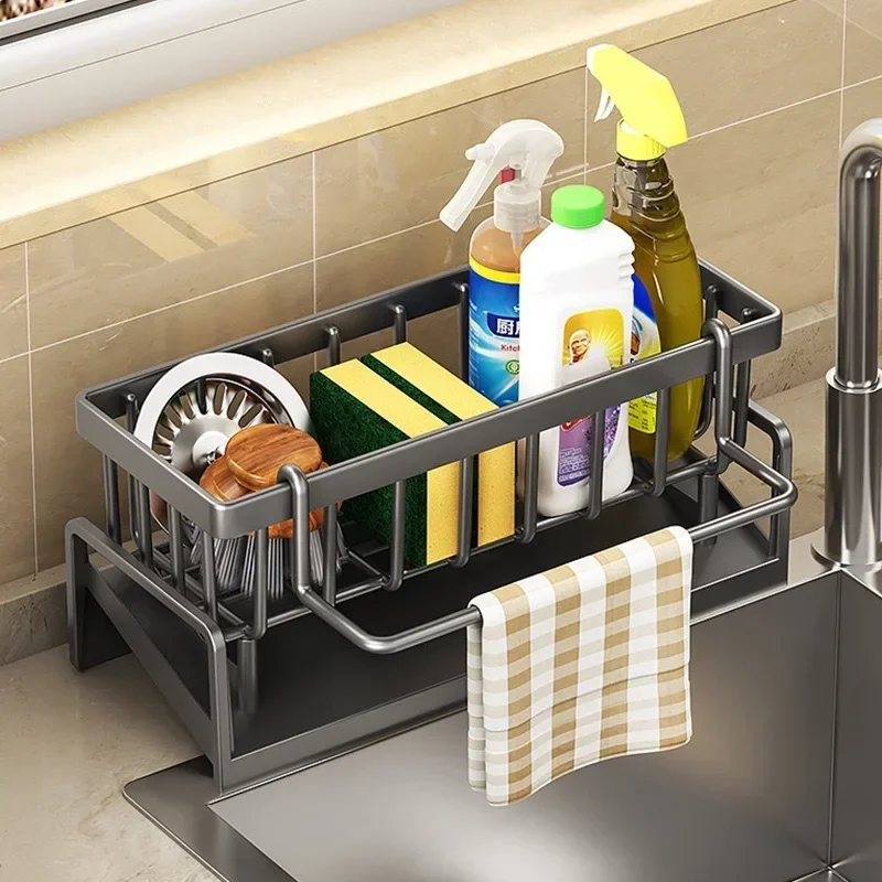 Küche Waschbecken Abfluss Rack Organizer ABS Kunststoff Selbstentleerende Waschbecken Regal Seife Schwamm Halter Geschirrtuch Handtuch Rack Filter Korb