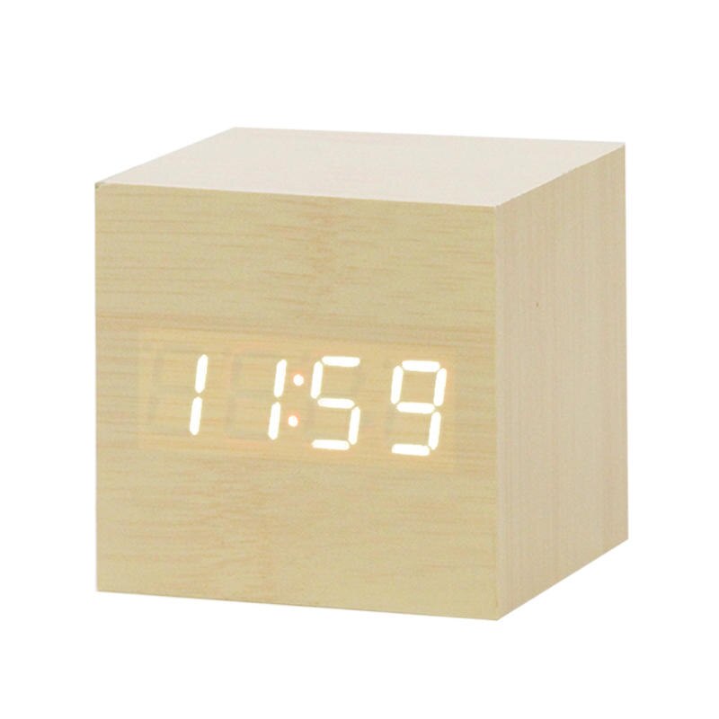 Di Legno del Led Digital Alarm Clock Orologio Elettronico Con Controllo Acustico di Rilevamento Funzione Snooze Breve Quadrato Singolo Viso Orologi: L3