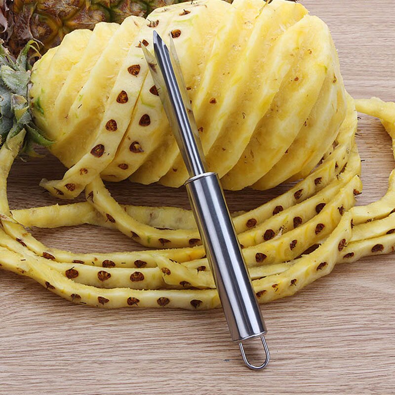 Bærbar skridsikker rustfrit stål frugt ananasskræller let rengøring gaffel frugtværktøj køkkenredskaber: 1 pc