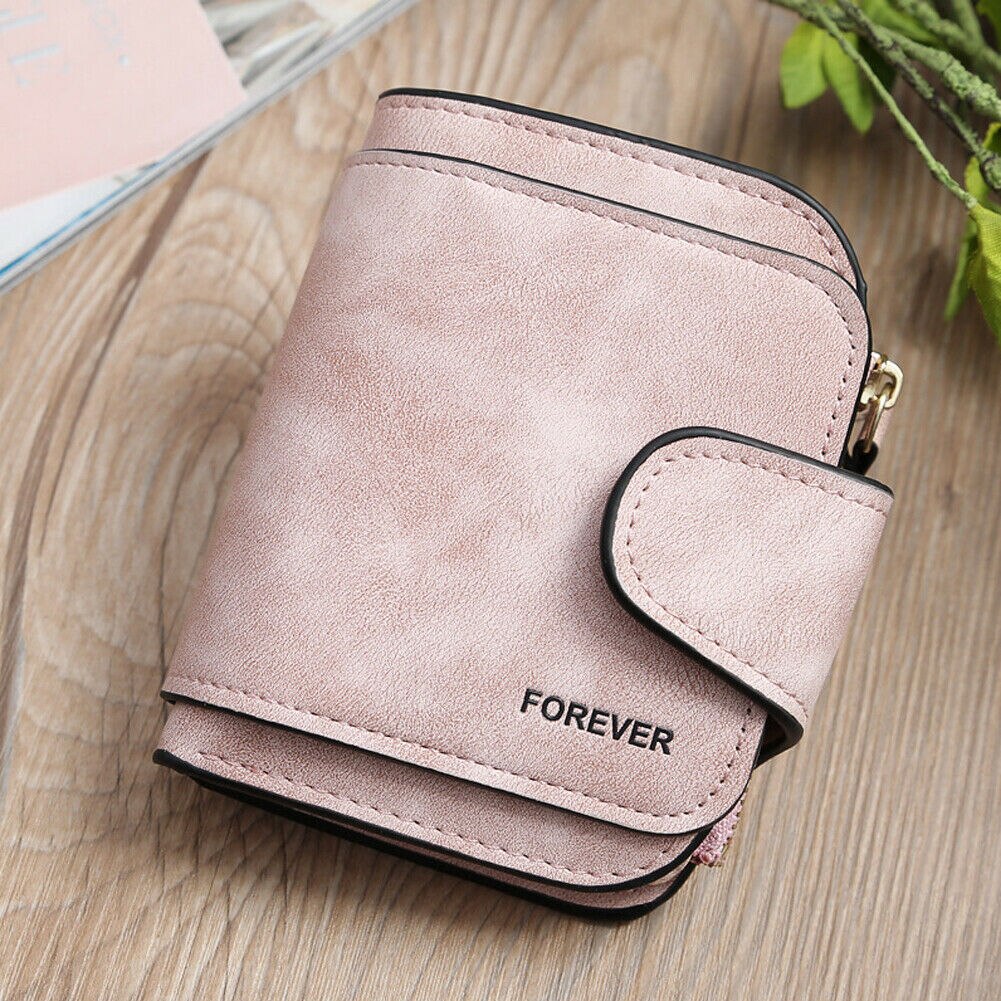 Kvinders tegnebog pu læder ensfarvet kort møntpung håndtaske mini taske: Lyserød