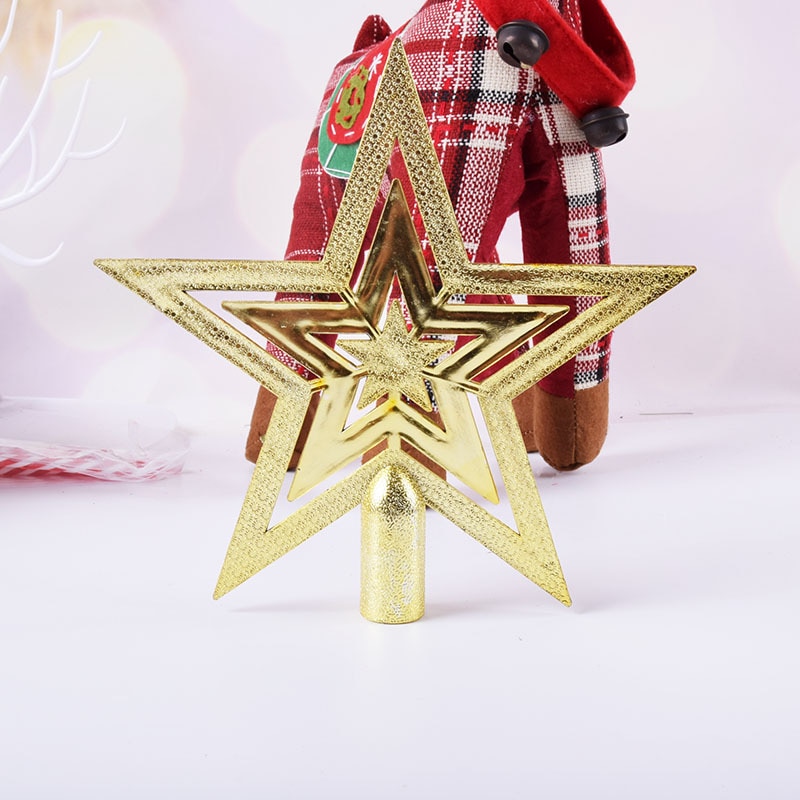 1pc Gold Silver Red Star Christmas Tree Top Star 3D Five-point Star Christmas Home Table Topper Xmas Decoration Merry Christmas