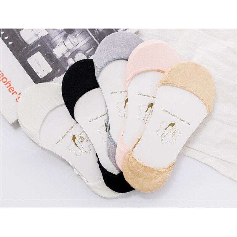 3/4/5 Paar Onzichtbare Boot Sokken Voor Zomer Anti Slip Siliconen No Show Sokken Voor Vrouwen Hoge hak Schoen Liner Sokken Chausette Femme: 5Pair-Style G