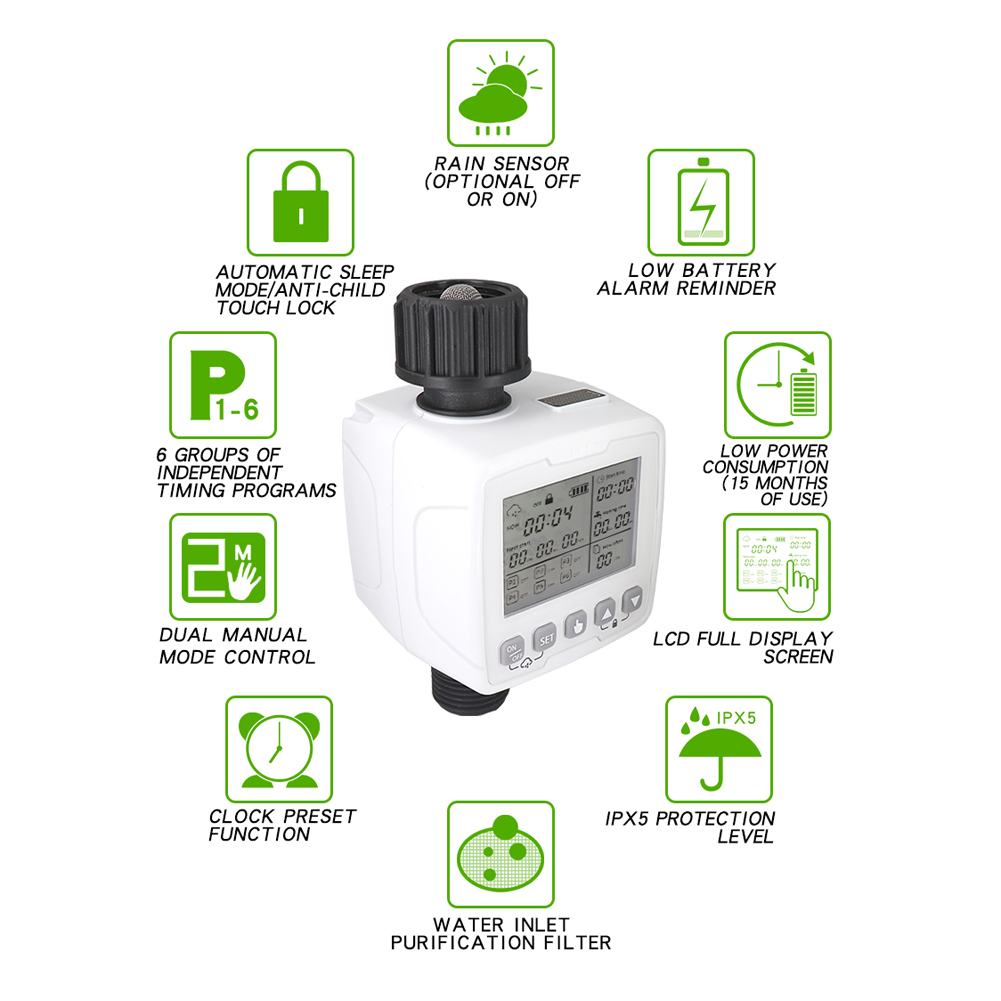 Auto Irrigation Timer Rain Sensing 6 Groups Timing Programs Setting Agricultural Irrigation Garden Watering Timing Valves