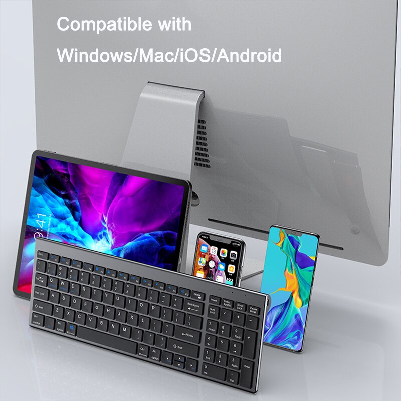 Keyboard and Mouse Set Bluetooth-compatible Slim Rechargeable USB Keyboard Mouse Combo for iPad Mac Android PC Laptop All-in-one