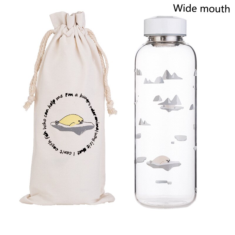 1000ml Oceaan Seal Walvis Glas Water Fles Met Mouwen Draagbare Creatieve Sport Flessen Camping Waterkoker Tour Drinkware Cup Gourde: HB-1000ML-W