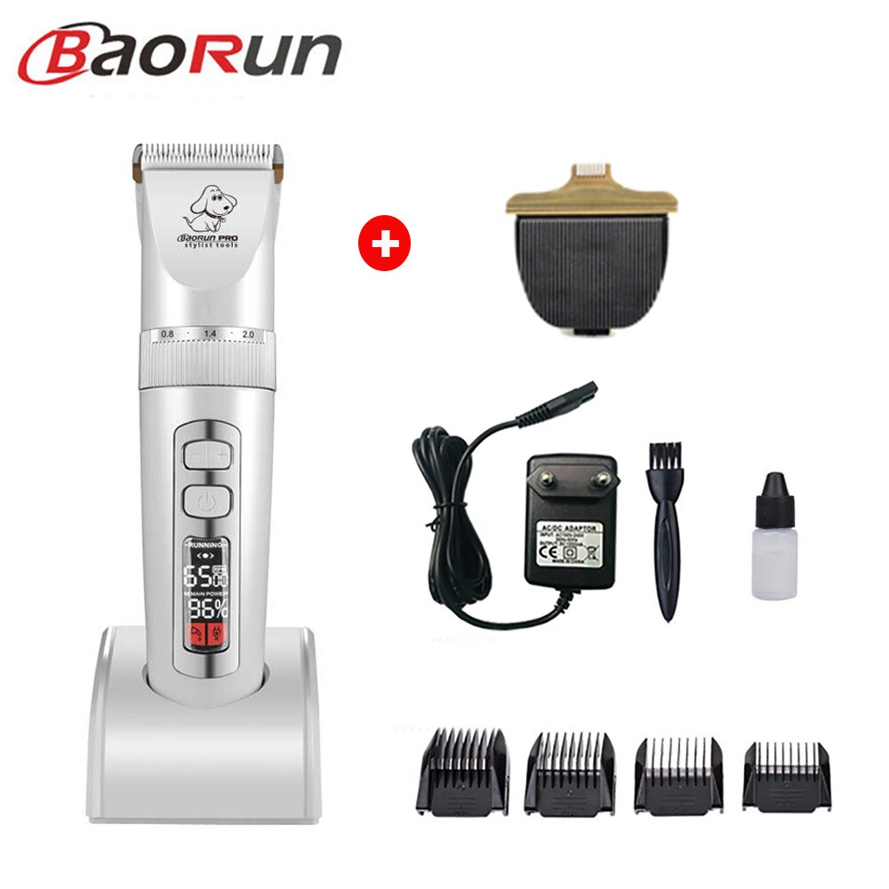 Baorun-cortapelos P9 para perros, afeitadora con pantalla LCD, para aseo de gatos y mascotas: white kit B with Box