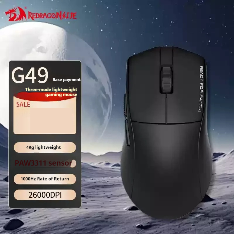 Redragon G49 PRO Gaming Mouse Wireless Bluetooth Tri-Mode Ergonomics Lightweight E-Sports Gaming Mouse For PC Gamer Accessories: Light Grey