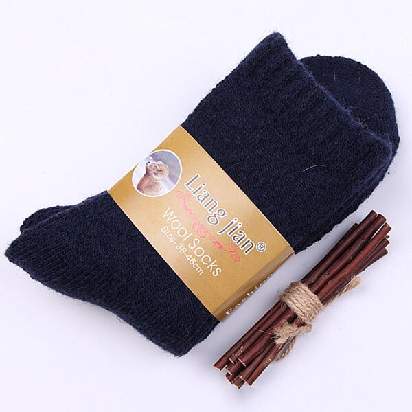 3 Pairs Men's Winter Socks Canada 30 Degrees Below Zero Resist Cold Wool Socks For Men Thicken Pile Socks Solid Color Warm Meias: B navy