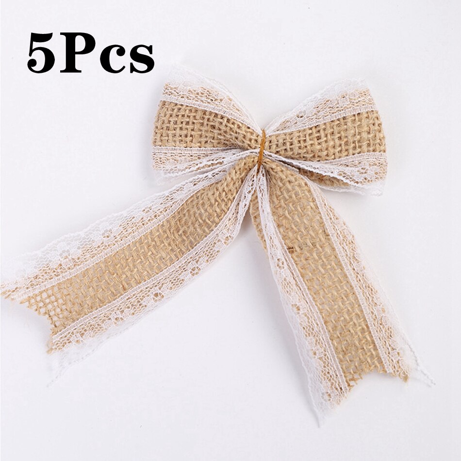 2M/Rolle Natürlichen Jahrgang Jute Leinwand Spitze Schleife Handwerk DIY NäHenne Jute Stoff wickeln Hochzeit Party Weihnachten hause Dekoration: A05 5Stck