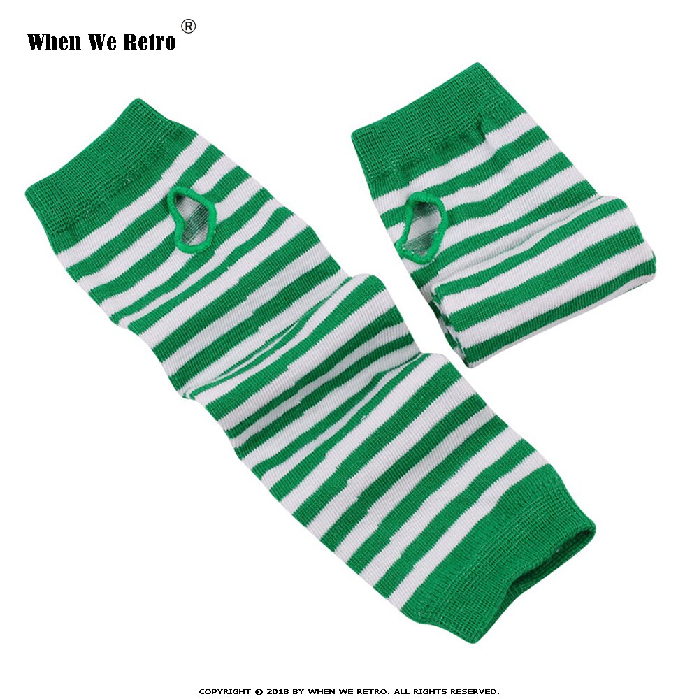 When We Retro Autumn Winter Wrist Arm Hand Arm Warmers Knitted Long Fingerless QY0491 Sleeve Fingerless Gloves Soft Warm Mitten: Green stripe