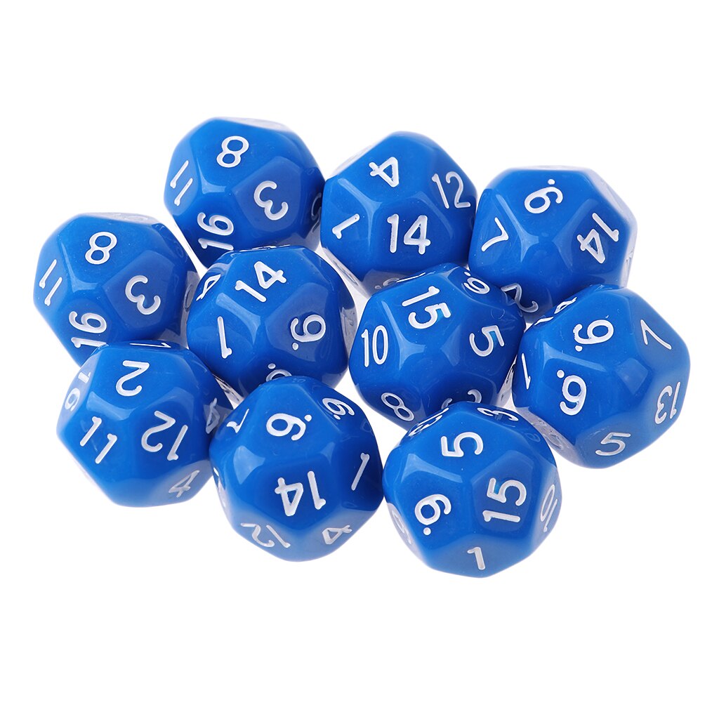 16-Sided D16 Acrylic Dices Table Game Accessory Toys for DND MTG TRPG 10Pcs: Blue