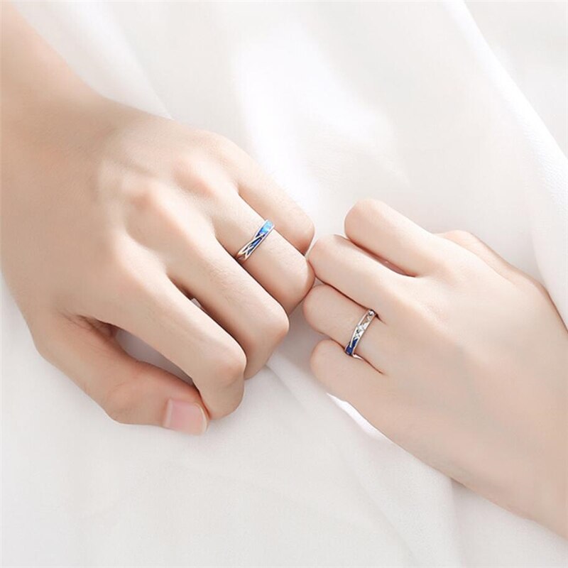 Sole Memory Sweet Romantic Couple Meteor Shower Wish 925 Sterling Silver Female Resizable Opening Rings SRI645