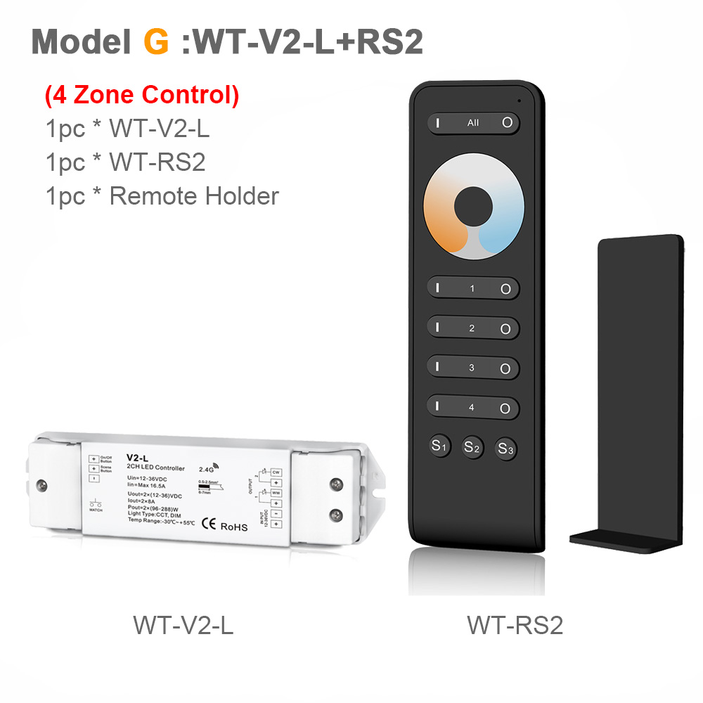 LED Dimmer Switch CCT 12V 24V 36V RF Wireless 2.4G Remote Smart Wifi 2CH WW CW LED Controller for CT Single Color LED Strip V2-L: Model G