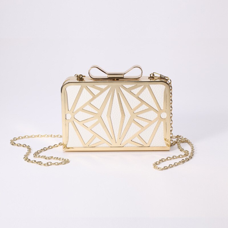 Avondtasje Tas Clutch Tas Dames Banket Tas Mode Ijzer Mesh Pu Zak Vierkante Handtas: white