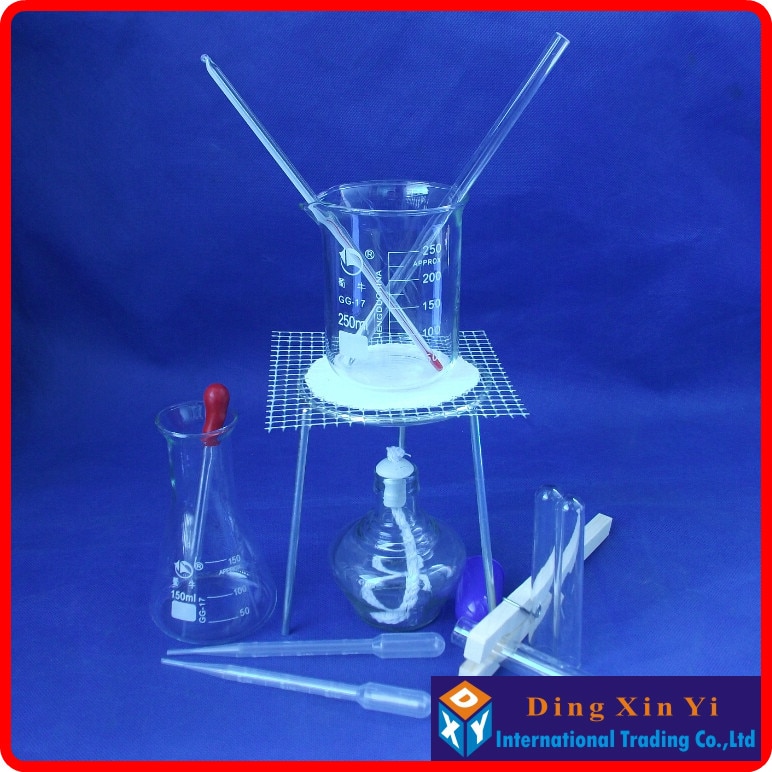 Beaker+Tripod+Glass Erlenmeyer Flask+Alcohol lamp+Stem thermometer,etc.(14 pieces of goods)The chemical experiment device