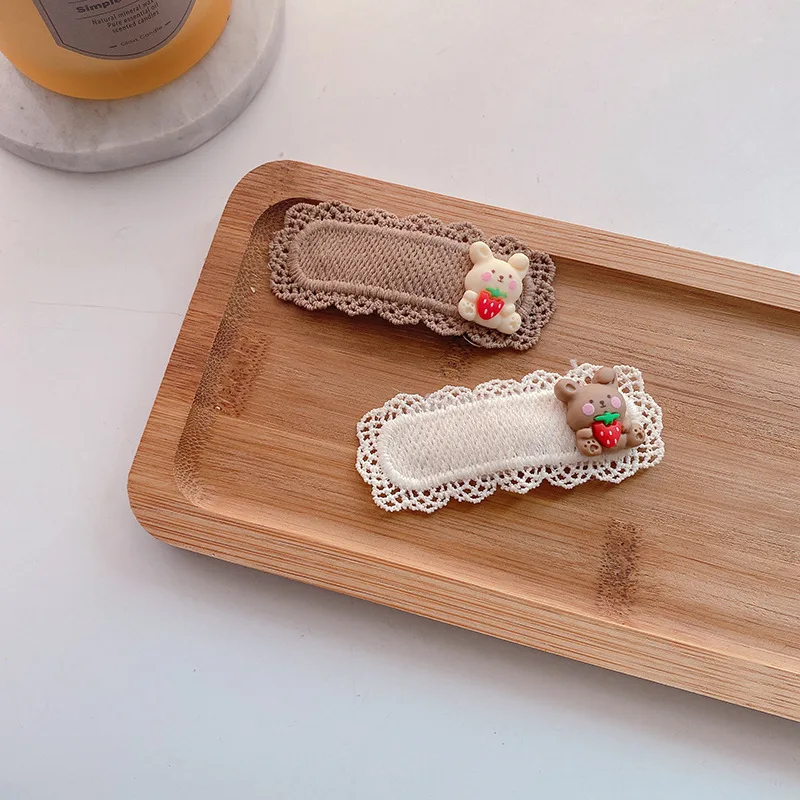 Schattige kinderen haarspeldjes kant beer strikken meisjes hoofdbanden vrouwen haarspelden mooie cartoon beer kind haarspeld baby haaraccessoires: Paars