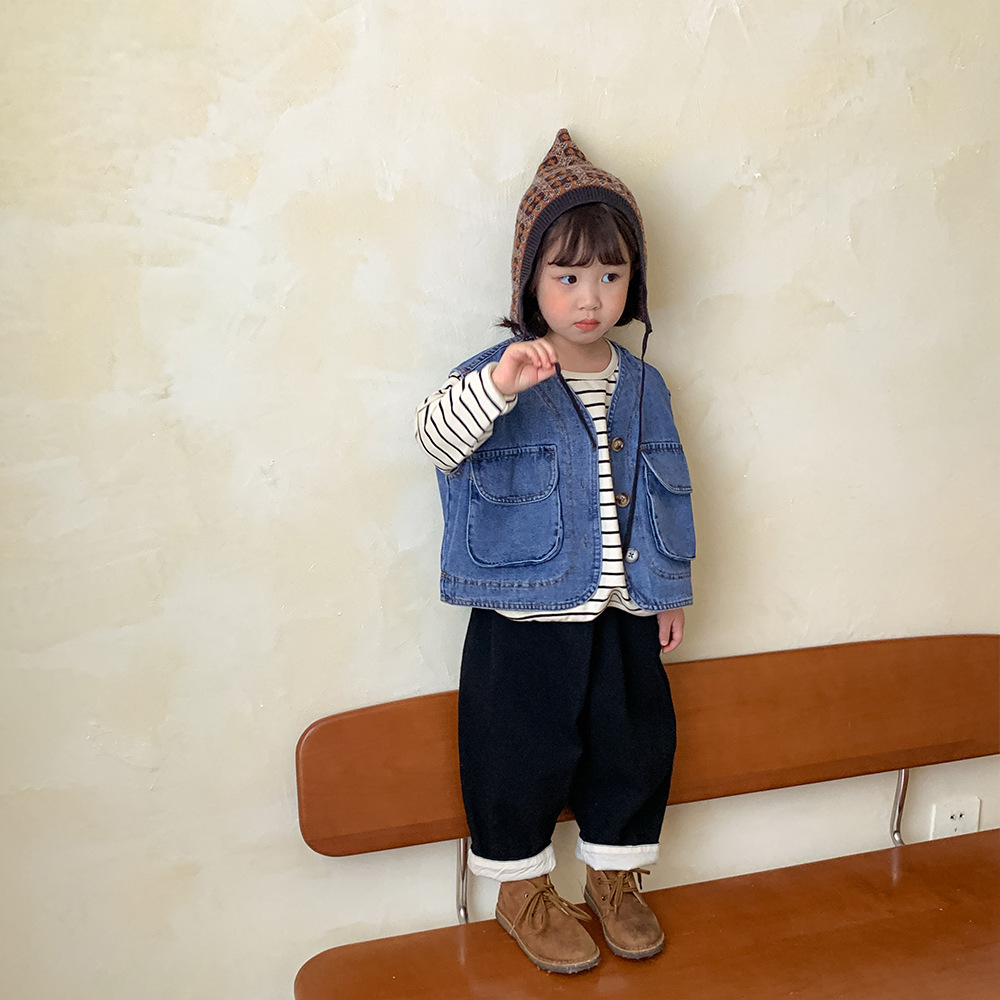 Chaleco vaquero sin mangas para bebé y niña, Chaqueta con bolsillo grande, ropa de , novedad de Primavera de 2022