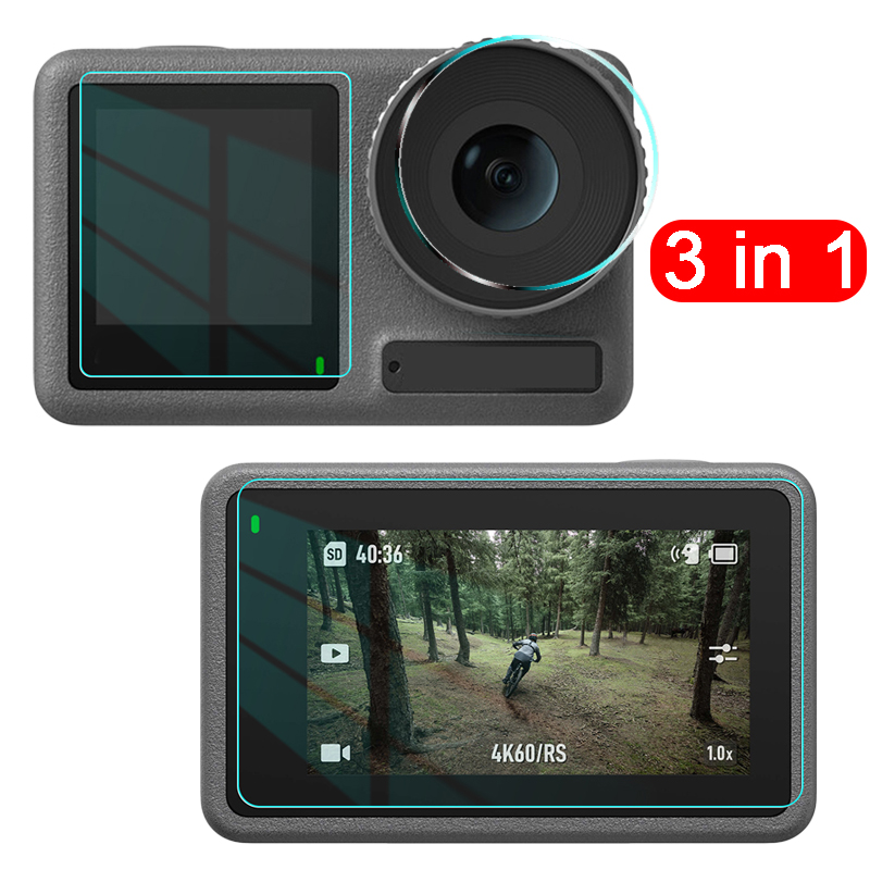 Vidrio templado para DJI OSMO Action 4/Action 3, accesorios para cámaras deportivas, Protector de pantalla transparente, película protectora de lente frontal y trasera: Color verde / Universal