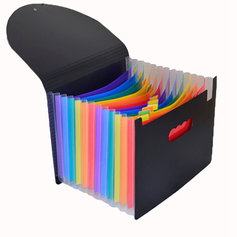 1 pcs Expanding File Folder 13 Pockets, black Accordion A4 folder Document Bag Office School Supply