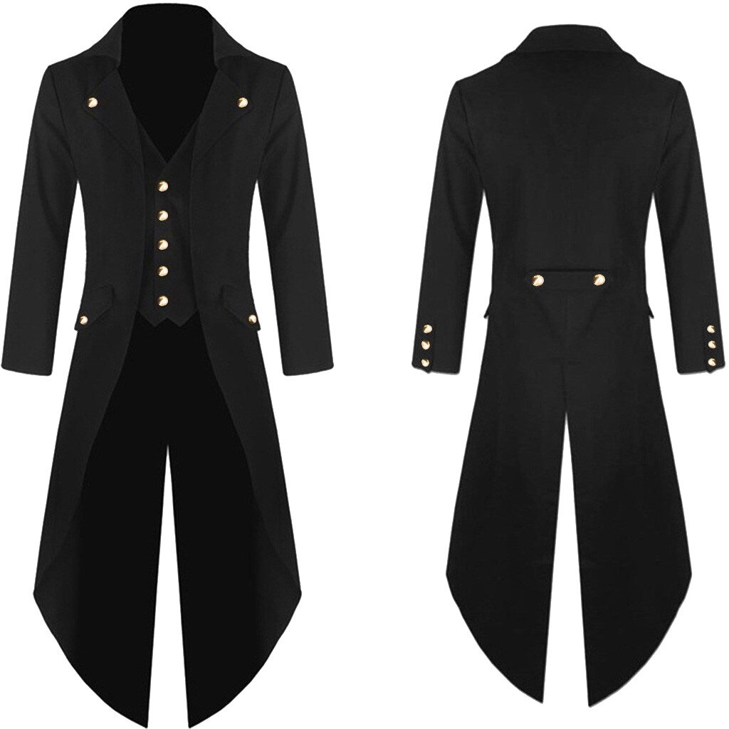 Traje victoriano para hombres adultos, abrigo de cola esmoquin negro, gabardina gótica Steampunk, traje de vestido, abrigo para uniforme, abrigo para