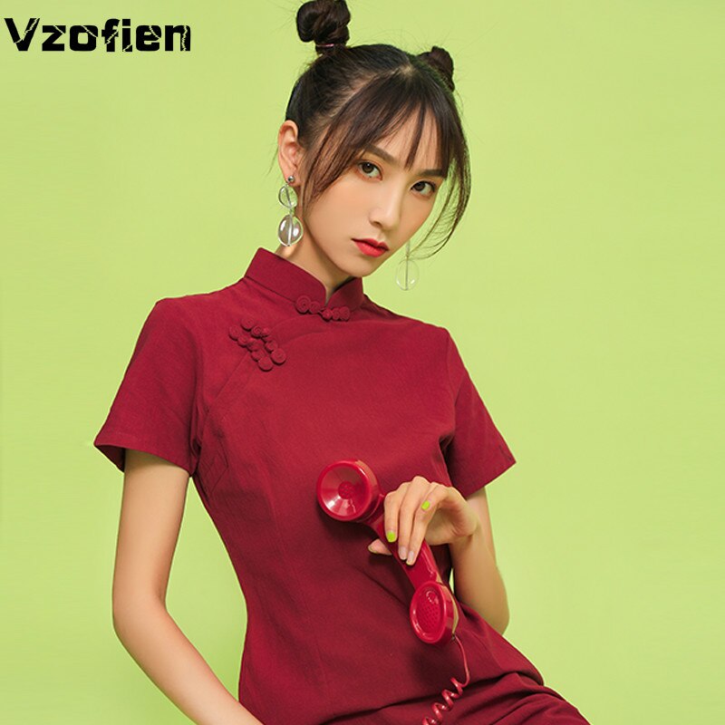 Chinese Traditional Improved Cheongsam Summer Short-sleeved Mini Qipao Dress Modern Daily Slim Qipao Dresses Vestido