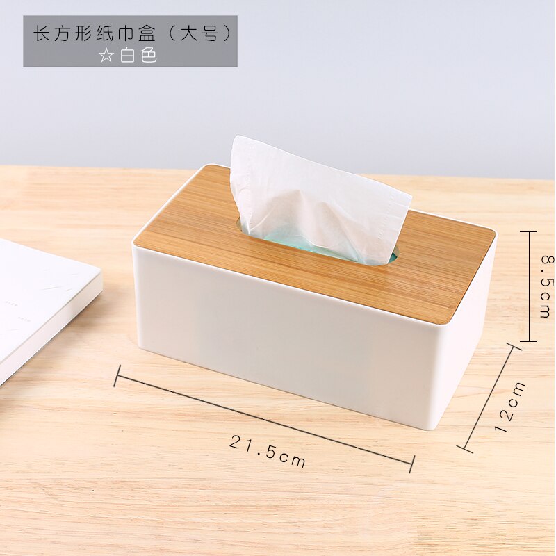 Bamboo Wood Tissue Box Rectangle Modern Style Home Multifunction Tissue Remote Control Container Organizer Kitchen Holdler: C--white