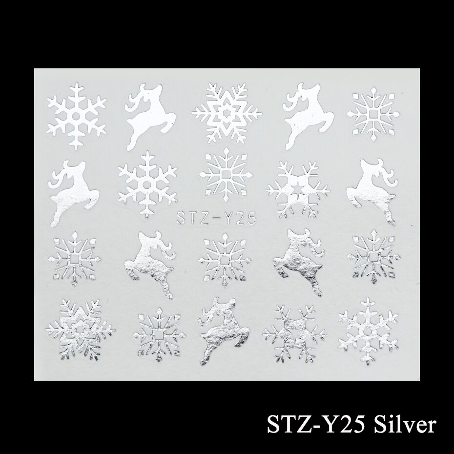 1Pc Goud Zilver Kerst Sneeuwvlok Nagellak Stickers Winter Nail Art Decals Water Transfer Manicure Accesoires CHSTZ-YA-2: STZ-Y25 Silver