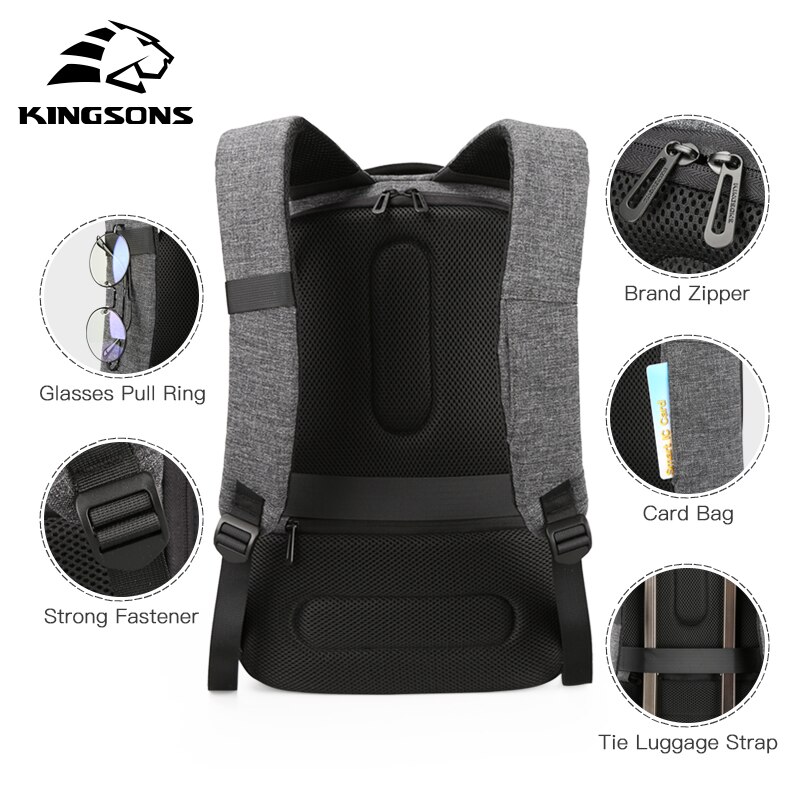 Kingsons laptoptas 15.6 voor mannen vrouwen waterdichte mochila notebook 15 inch laptop rugzak dagelijkse casual rugzak dubbele schouder