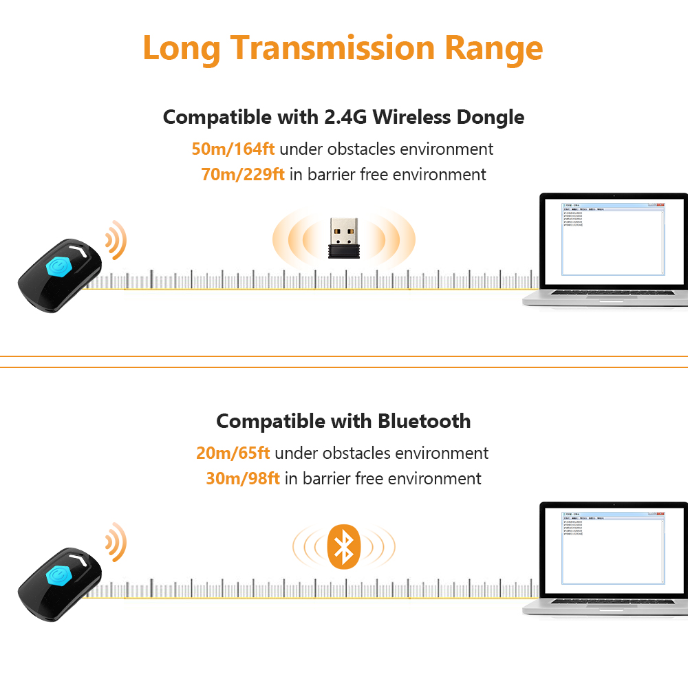 Mini 1d kabelloser barcode-scanner , 3- in -1 2.4g kabelloser usb- und kabelgebundener bluetooth-barcode-leser tragbares scannen für telefon/tablets