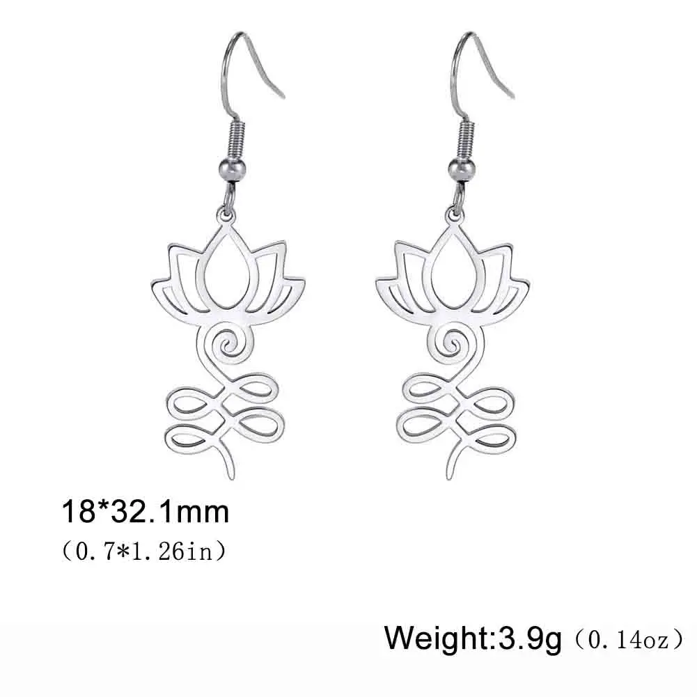 Skyrim Unalome Pendientes colgantes de flor de loto de acero inoxidable, colgante de budismo de Yoga, pendiente de gota, joyería espiritual, para mujeres: Oro oscuro