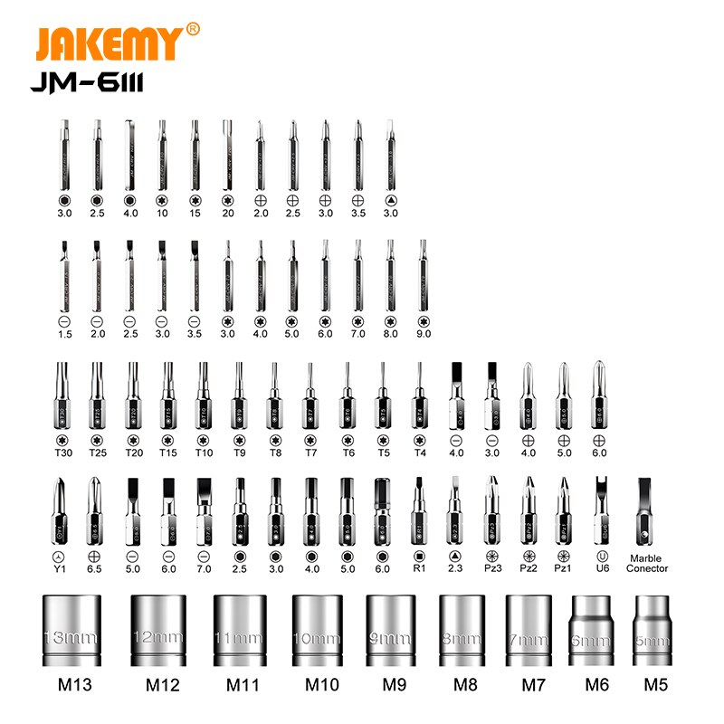 Jakemy jm -6111 original 69 in 1 gør-det-selv håndværktøjssæt 180 graders skralde skruetrækkersæt crv bits til elektronik reparation adskillelse