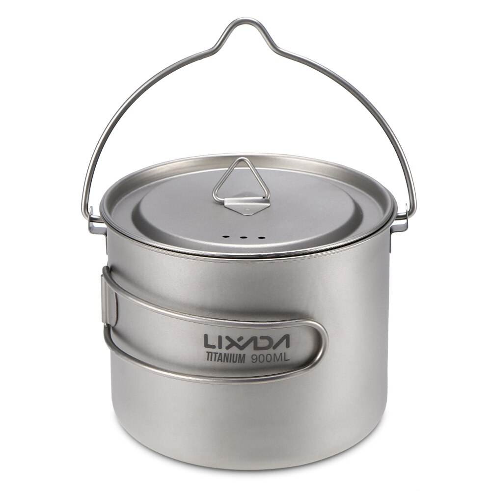 Lixada Ultralight Titanium Cup Mug Portable Hanging Pot Outdoor Camping Picnic Water Mug Cup Tableware Cookware with Lid: 900ml Pot