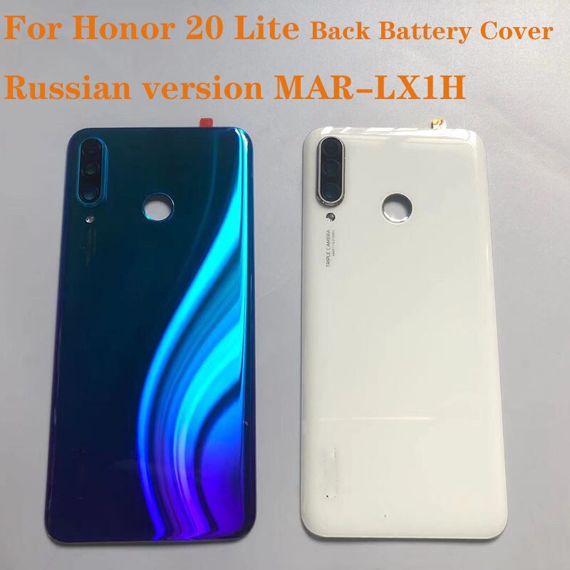 Original Glass Rear Cover For Huawei Honor 20 Lite MAR-LX1H Back Battery Cover Case Housing Door +Camera Lens + Adhesive