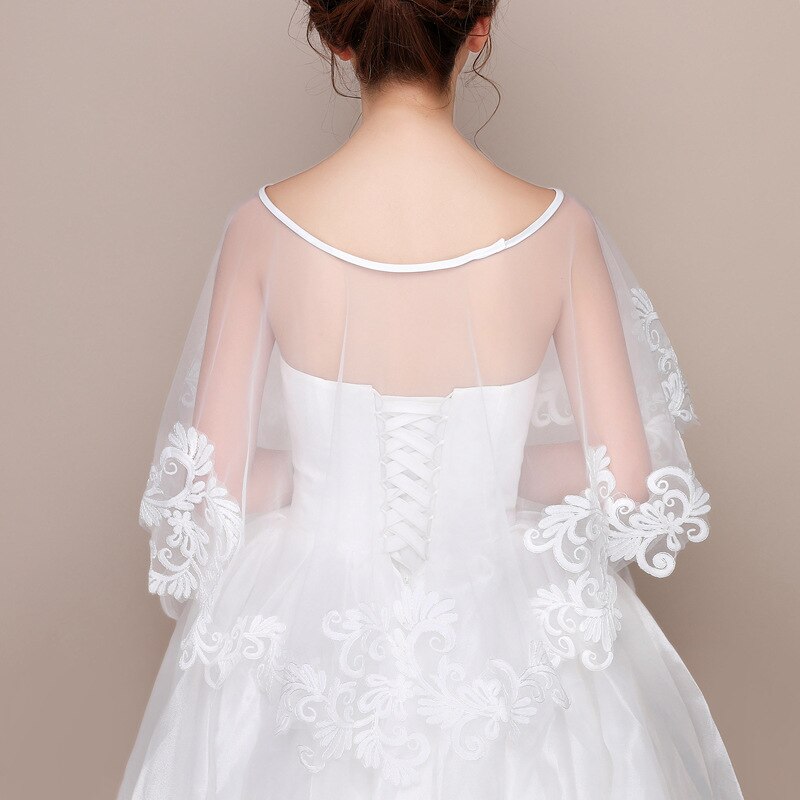 JaneVini Summer White Cape Lace Wedding Dress Shawls Appliques Shrug Women Bolero for Wedding Jackets Chaquetas De Mujer