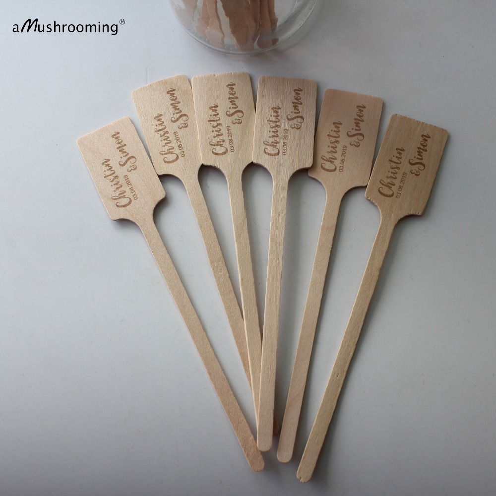 100 Custom Houten Roer Sticks Hart Voor Bruiloft Cocktails, Monogram Drink Stirrers, Bruiloft Roerstokjes Cocktail Stirrers