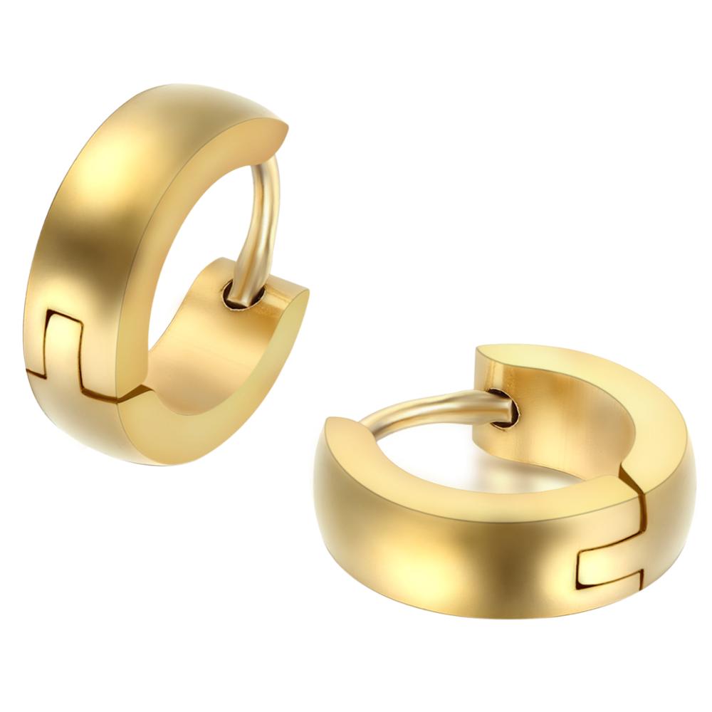 Frauen männer Edelstahl 12mm Kleine Band huggie Ohrringe Poliert Gold/Schwarz/Silber Farbe Auswahl 4mm Breite: gold