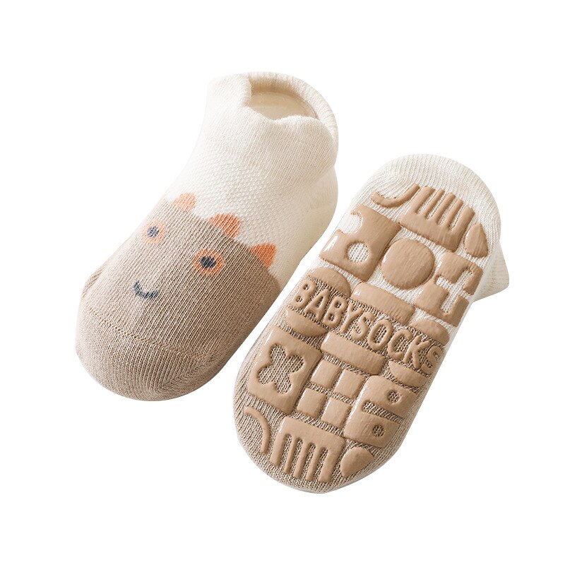 Wecute – chaussettes de sol antidérapantes pour enfants de 1 à 4 ans, pour garçons et filles, printemps et été, fines et respirantes, en coton doux, motif dessin animé: Khaki / S for1-2 years
