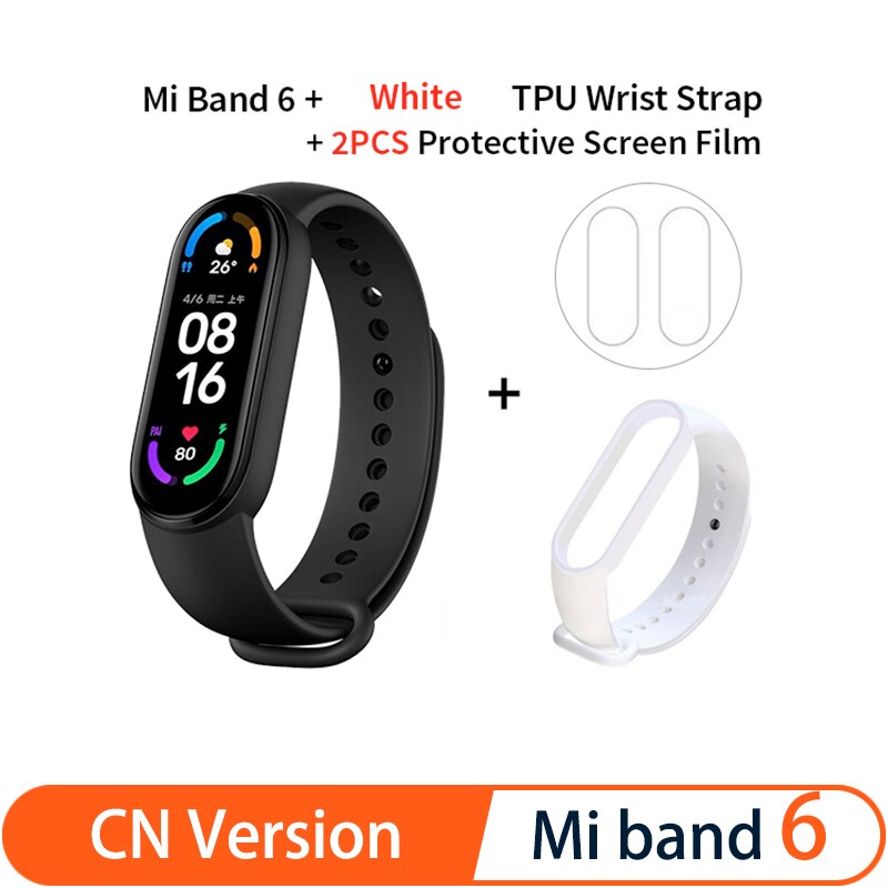 Xiaomi Mi Band 6 Smart Bracelet 5 Color AMOLED Screen Miband 6 Blood Oxygen Fitness Traker Bluetooth Waterproof Smart Band: CN add White