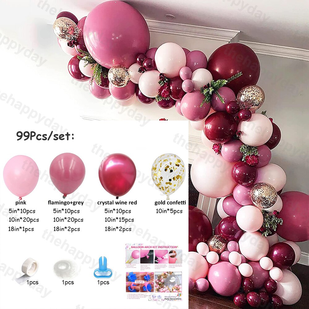 Burgundy Wine Red Balloons Garland Kit Red Gold Balloon Arch Christmas Balloons Garland Christmas Decor Valentine's Day Decor: J 99pcs